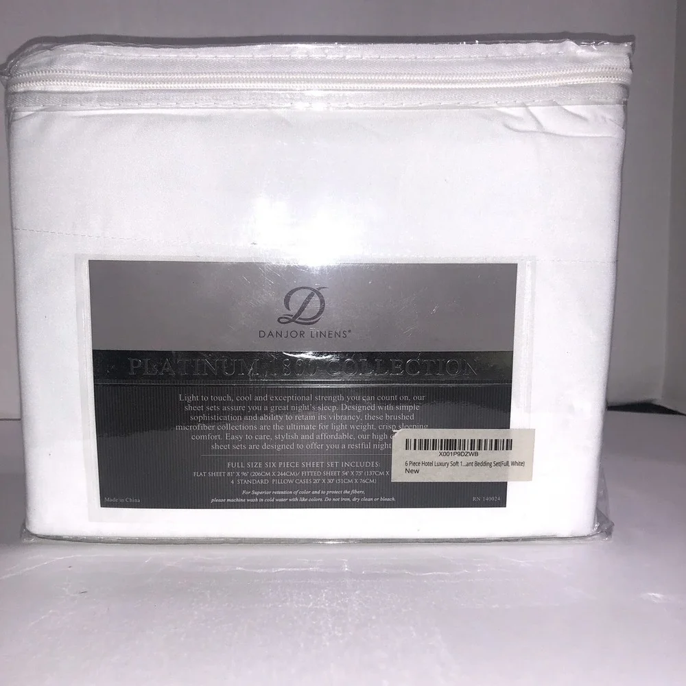 NIB Danjor Linens Platinum 1800 Collection‎ White 6pc Sheet Set - Full